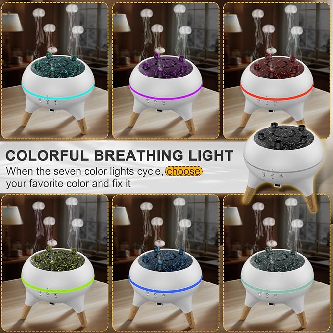 Morbou Essential Oil Diffuser Jellyfish Mist Dancing with Music Aromatherapy, 7 Colorful Lights Hotel Collection Diffuser Oils Scents for Home, Extra 2 * 10ml Essential Oils