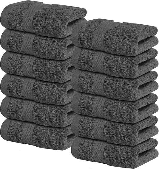Infinitee Xclusives Luxury Wash Cloths for Showering [13x13] – 100% Cotton Washcloths [Pack of 12], Soft and Absorbent Face Towels for Bathroom Wash Clothes, Gym, and Spa (Shadow Grey)