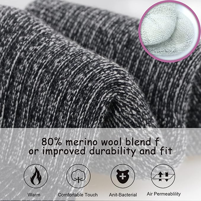 Caudblor Men's Merino Wool Hiking Socks-Thermal Warm Crew Winter Ankle for Trekking,Cycling,Multi Performance,4 Pack