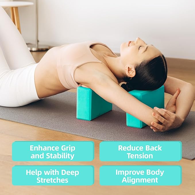 Back Roller Wheel Set of 4 with 2 Yoga Blocks – Foam Back Stretcher for Pain Relief, Spine Cradle Deep Tissue Massage Roller for Stretching & Physical Therapy