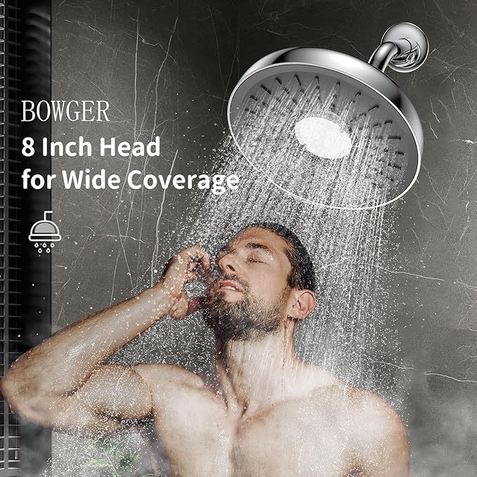 Filtered Shower Head - 8 Inches High Pressure Fixed Rain Showerhead with Filter - Dermatologists Recommend It to Soften Hard Water and Prevent Hair and Skin Problems-filtro para ducha de baño(Chrome)
