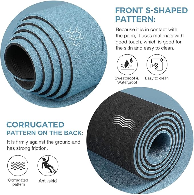 Yoga Mat Non Slip TPE Extra Wide Yoga Mat with Alignment Mark, 72"L x 32"W x 0.32"/0.24"Th (183cm x 80cm x 8mm/6mm), Anti-Tear Exercise Mat with Carrying Strap and Bag, Workout Mats for Yoga, Pilates