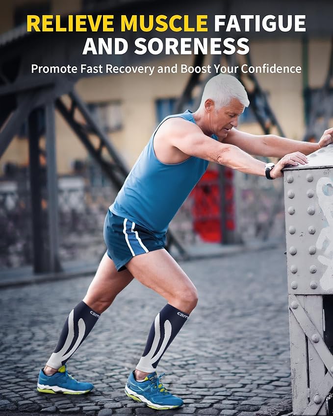 CAMBIVO 3 Pairs Calf Compression Sleeves for Men & Women – Footless Compression Socks for Shin Splints, Pain Relief, Varicose Veins – Leg Support for Running, Travel, Fitness, Nursing