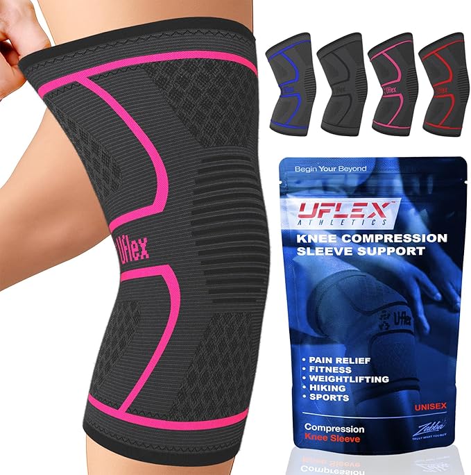 UFlex Athletics Compression Knee Brace for Women & Men Knee Sleeves Support for Sports, Running, Weightlifting, Arthritis, Meniscus Tear, ACL, Hiking, Recovery Support & Fitness