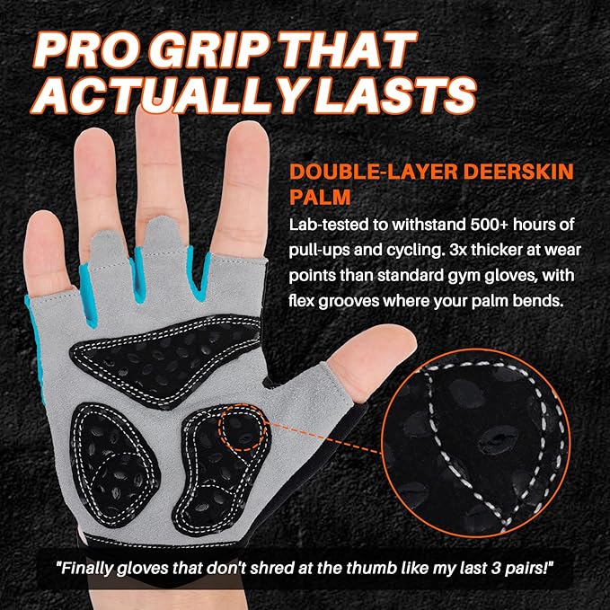 Double-Layer Deerskin Palm Gym Gloves: Anti-Slip Workout Gloves for Men & Women | Weight Lifting, Cycling, Rowing | Breathable 3D Padded Design