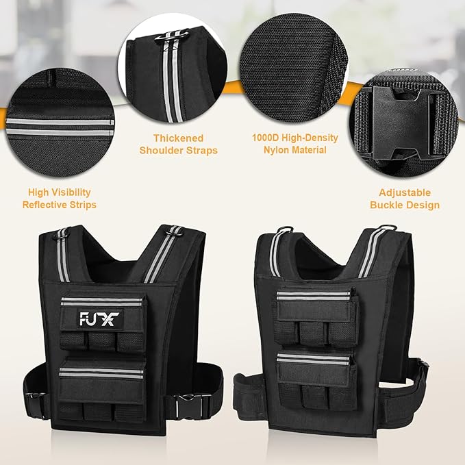 FUFF Adjustable Weighted Vest for Men,20lbs/30lbs/40lbs Vest for Strength Training,Weight Vest with Reflective Strip for Running Walking Exercise Workout