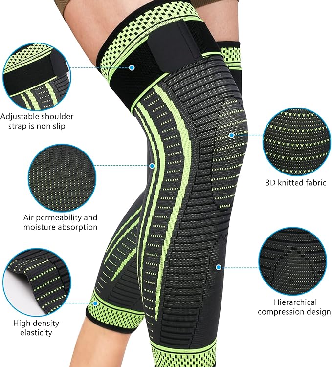 Full Leg Compression Sleeves 2 Pack Long Knee Support for Men and Women for ACJ, Meniscus Tear, Arthritis