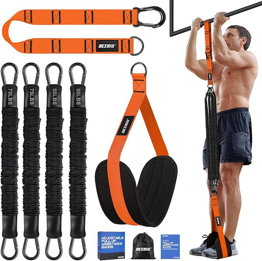 Pull Up Assistance Bands 260lbs, Heavy Pull Up Bands Resistance Bands for Pull Ups Working Out with Feet Rest, Pull Up Bar Bands Assistance Bands Strength Training Workout Equipment, Height Adjustable