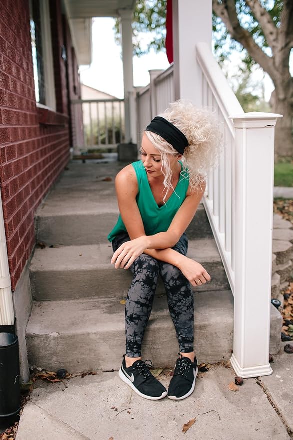 Maven Thread Workout Headbands for Women, 2Pack - 4 inch Thick Wide, Non Slip Sweatbands for Women, Ideal for Exercise, Gym Hairband for Athletic Workouts and Yoga, Black Marble