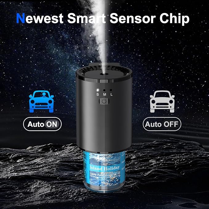 Car Air Freshener, Smart Car Air Freshener, Diffuser Suitable for Vent Clips, Auto On/Off, Three Adjustable Modes, 5 Scents, 10 Refill Bottles (2Pack)