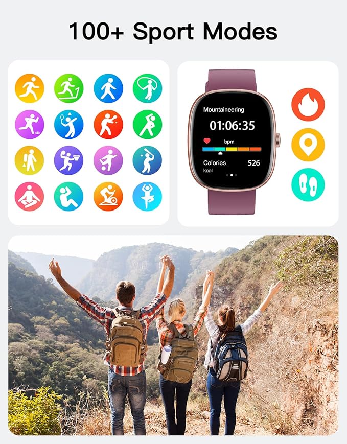 Fitness Tracker 2025 Ver. (Answer/Make Calls), 1.85" Smart Watch Fitness Watches for Women Men with 24/7 Heart Rate Blood Oxygen Monitor Sleep Tracker 100+ Sport Modes IP68 Waterproof (Purple)