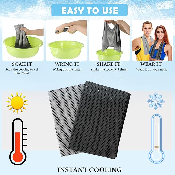 12 Pack 32 x 12 in Cooling Towels Bulk for Neck and Face Microfiber Ice Towel Sweat Towels Breathable Soft Chilly Towel Portable Cool Neck Rags for Yoga Sport Gym Workout Fitness