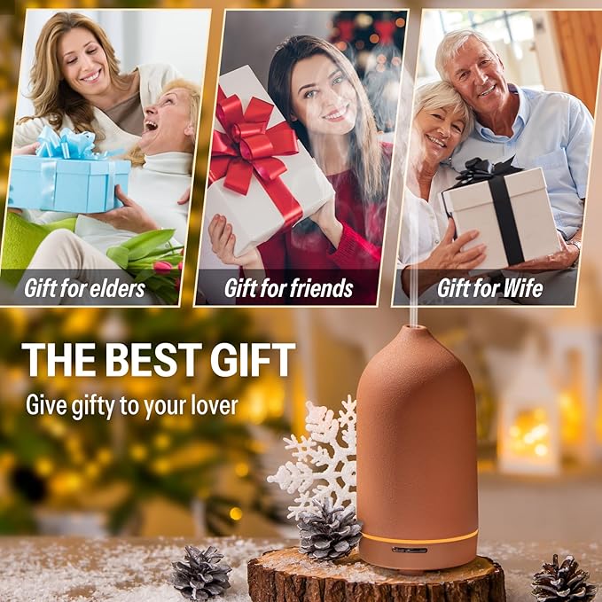 Wanlola Essential Oil Diffuser,120ml Aromatherapy Ceramic Diffusers with Auto Shut Off Function for Home Office Room(Terracotta)