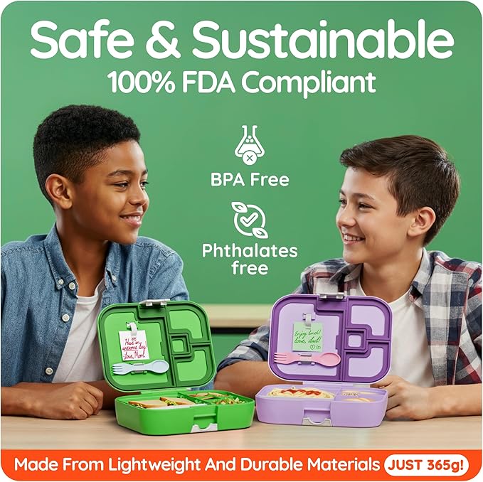 YOOPI Bento Box for Kids, Leak-Proof, BPA-Free School Bento Lunch Box Containers with Compartments. Online Healthy Meal Planning, Durable, Easy-Clean, Eco-Friendly Lunchbox for Girls (Lilach)