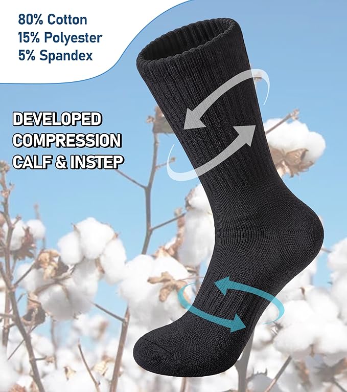 FNOVCO Women's Hiking Walking Running Crew Socks Thick Cushioned Athletic Compression Socks 5 Pairs