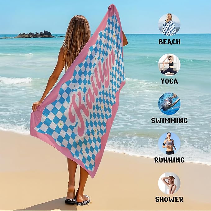 JML Personalized Beach Towel with Name, Custom Flower Beach Towel, Customized Microfiber Pool Towel, Quick Dry & Absorbent Swim Towel for Adult,Mother's Day, Birthday, Summer Holiday,Vacation
