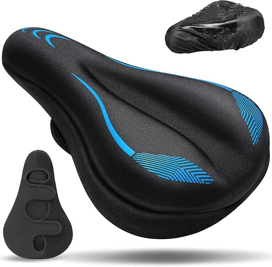 Gel Bike Seat Cushion, Soft Gel Padded Bicycle Seat Cover for Men & Women Comfort, Extra Padding Cycle Seat Cushion for Peloton, Stationary Exercise Bike, Beach Cruiser, Ebike, MTB, Road Bicycle