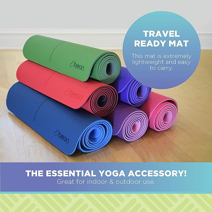 Bean Products SuperLite TPE Yoga Mat | Centering Mandala Design | Extra-long | Non-skid, Slip Resistant | Earth-friendly exercise gym mat | (6mm thick x 24” wide x 72” long)