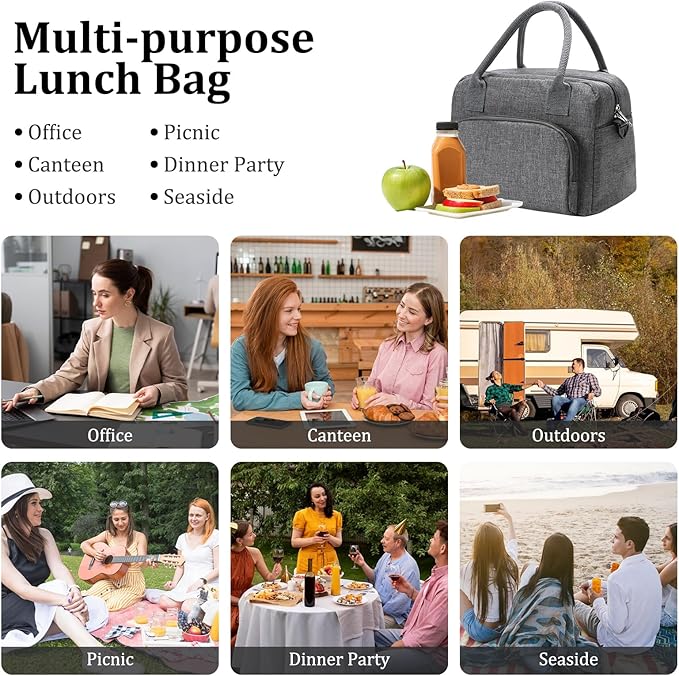 Insulated Lunch Bag for Women Men Large Reusable Lunch Box Adult Leakproof Portable Cooler Tote Bags for Work Picnic