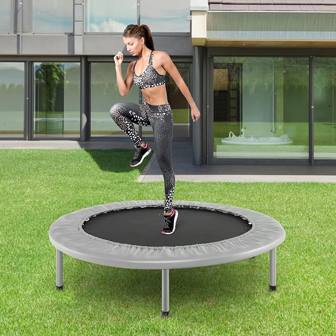 GYMAX Rebounder Trampoline for Adults, Mini Exercise Trampoline with Safety Pad, Foldable Rebounding Fitness Trampoline for Indoor/Outdoor, Small Workout Trampoline for Adults (Blue)