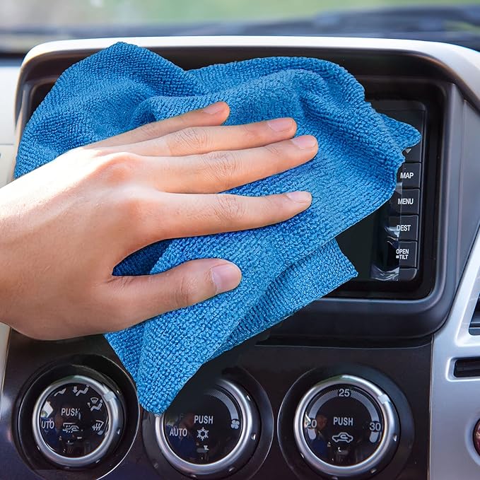 Eurow 200GSM Microfiber Cleaning and Drying Cloths with Dispenser Box, Reusable, Streak-Free, Scratch-Free, Ultra Absorbent, Edgeless for All Surface Types, 12x12in, 50-Pack, Blue