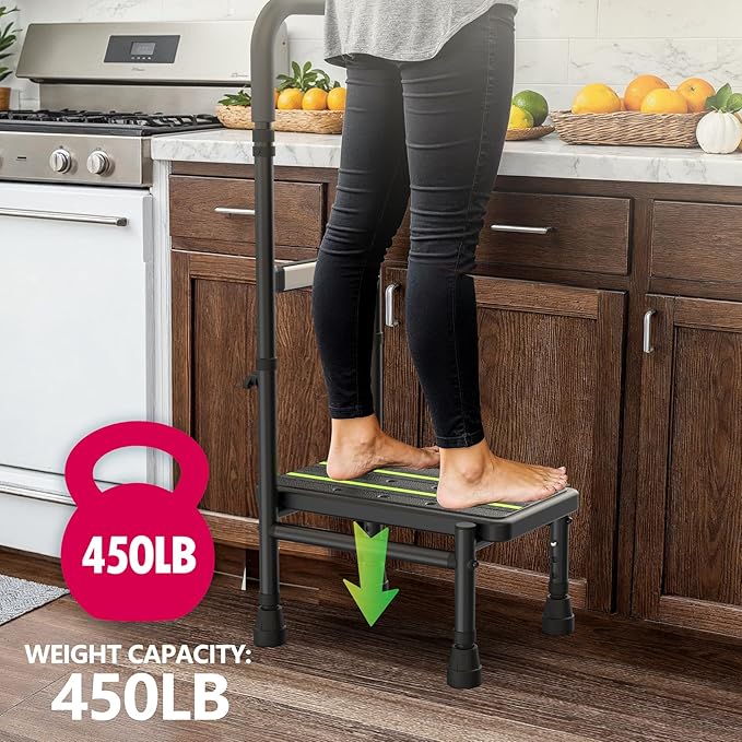 Step Stool with Handle for Elderly, Adjustable Handrail & Leg, Sensor Light, Medical Stepping Stools for High Bed Mobility & Daily Living Aids, Bedside Car Stair Lift for Senior Adults 450lbs