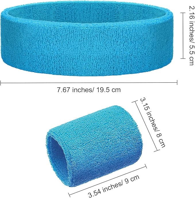 12 Pcs Sweatbands Set Neon Colors Headbands and Wristbands for Men Women Moisture Wicking Sweat Absorbing Workout Cotton Headbands 80s 90s Party
