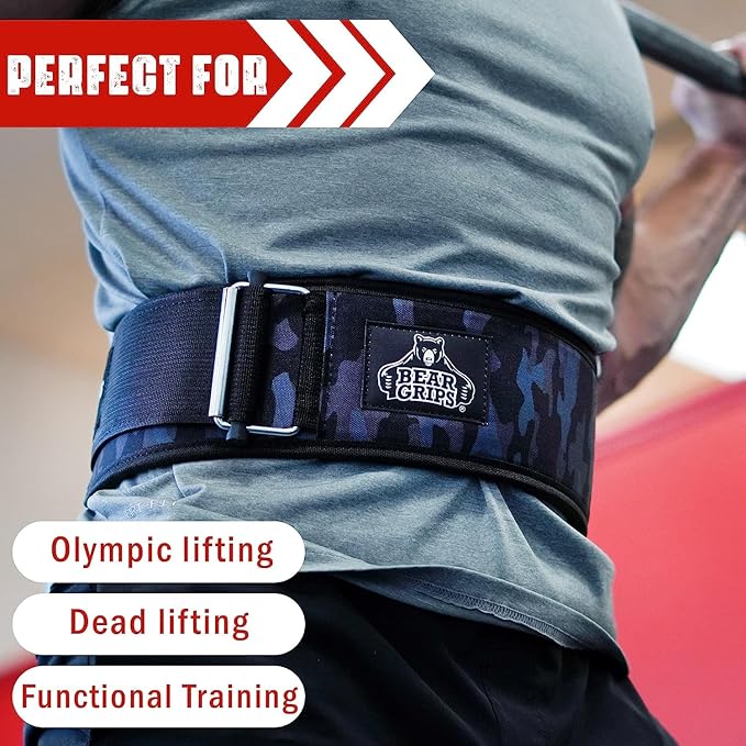 Bear Grips Weight Lifting Belt, Weightlifting Belt for Women, Weight Belt For Men Gym Belt With Locking Buckle, Nylon Belt, Squat Belt, Deadlift Belt, Workout Belt, Exercise Belt for Back Support