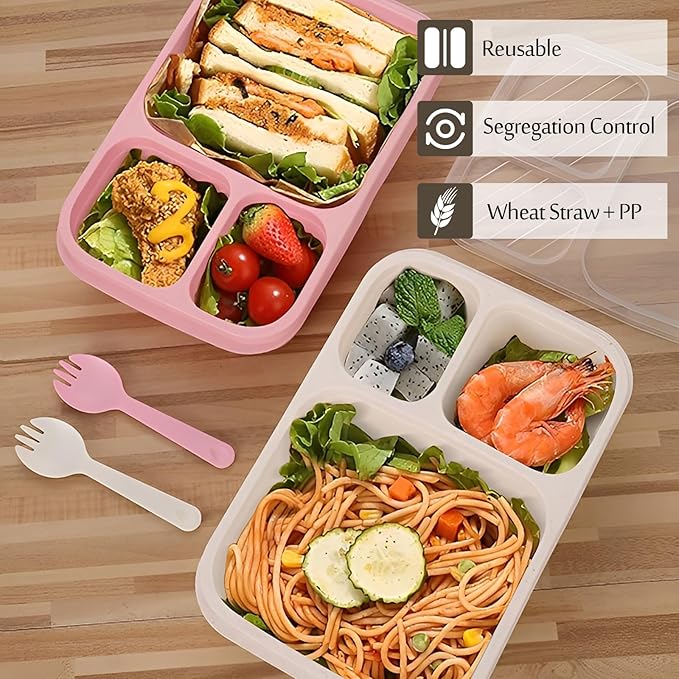 Adult Lunch Box - 4 Pack, Reusable Food Storage Snack Containers - Stackable for Work, and Travel (1000ml 3 Cells)
