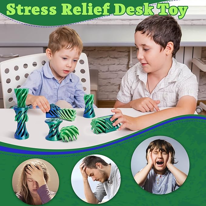 5 Packs Impossible Cone Fidget Toy, 3D Printed Spiral Cone Fidget Toy for Anxiety Relaxing, Impossible Pyramid Passthrough Birthday Party Gift for Adults & Kids Desk Decor(Blue Green+Yellow Green)