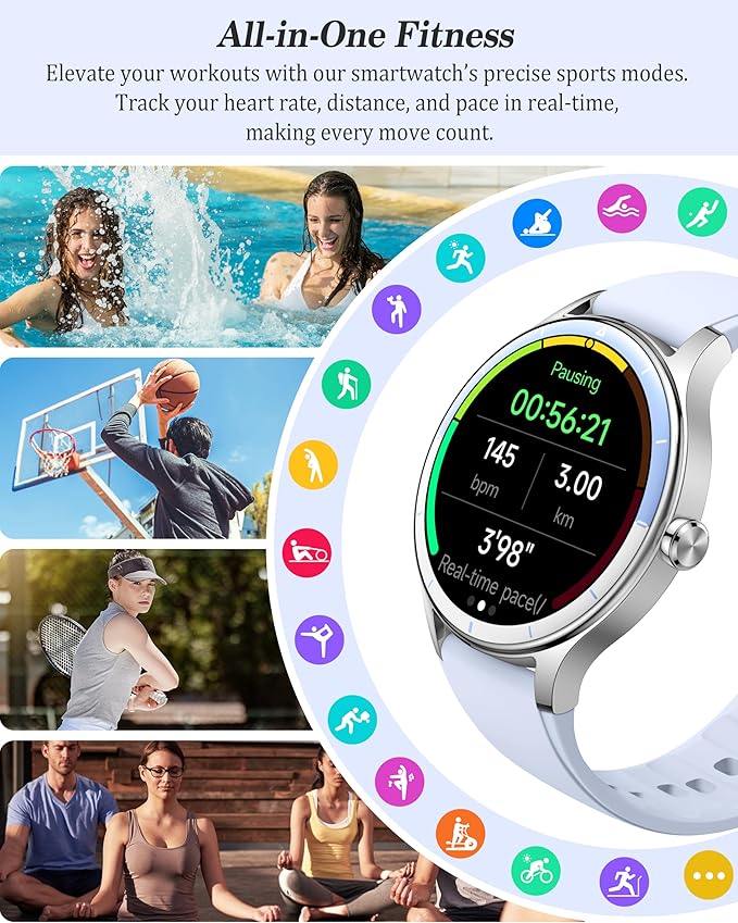Smart Watch, 41mm Fitness Tracker, Answer/Make Calls, Digital Smartwatch with Heart Rate/Stress/Sleep Monitor, AI Voice, IP68 Waterproof Watch Calculator, Calendar, Games for Lady Women & Men