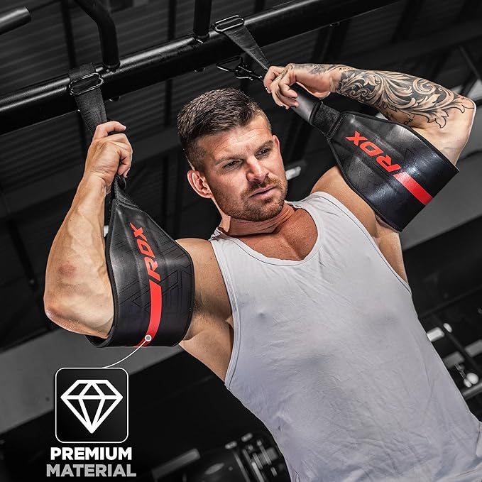 RDX AB Straps for Pull Up Bar Hanging (Pair), Maya Hide Leather, Abdominal Muscle Building Padded Arm Support Slings with D-Ring Strap, Leg Raise Exercise Fitness Workout Strength Training, Men Women