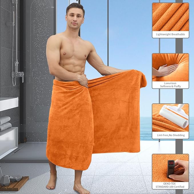 Extra Large Bath Sheet 4 Piece (35"x70")-Ultra Soft Oversized Bath Towel,Bath Sheet Set for Bathroom Hotel,Highly Absorbent Quick Dry Shower Towel Set for Adults,Bathroom Towel-Orange