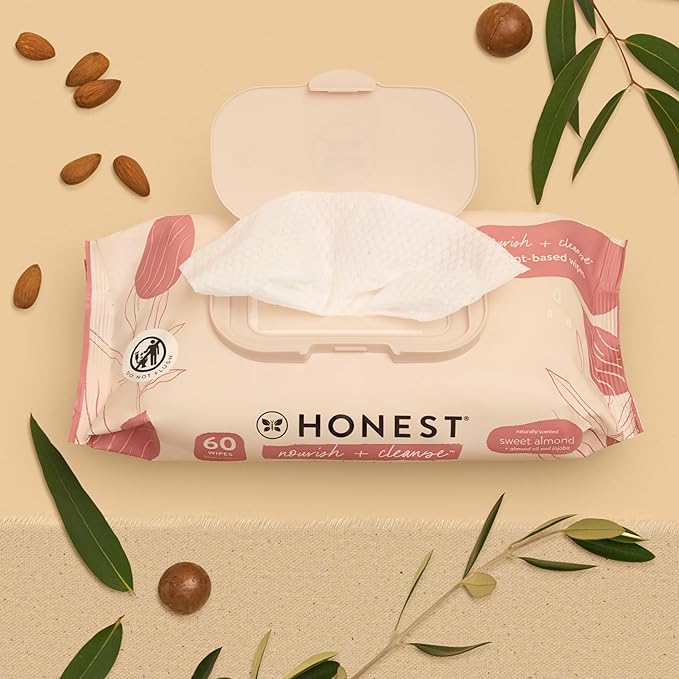 The Honest Company Nourish + Cleanse Naturally Scented Wipes | Cleansing Multi-Tasking Wipes | 99% Water, Plant Based, Hypoallergenic | Sweet Almond, 240 Count