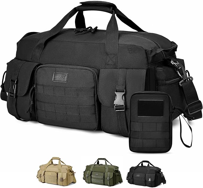 Duffle Bag for Men Women, Gym Bags & Tactical Duffle Bag with Shoe Compartment, Weekender Overnight Bag for Travel Workout, Black