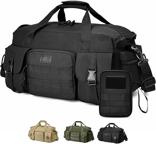 Duffle Bag for Men Women, Gym Bags & Tactical Duffle Bag with Shoe Compartment, Weekender Overnight Bag for Travel Workout, Black