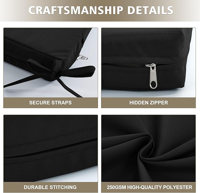 Outdoor Bench Cushion Waterproof 59"x18" – Fade-Resistant Patio Furniture Cushion with Ties for Loveseat, Porch Swing or Indoor Bench Replacement, Black