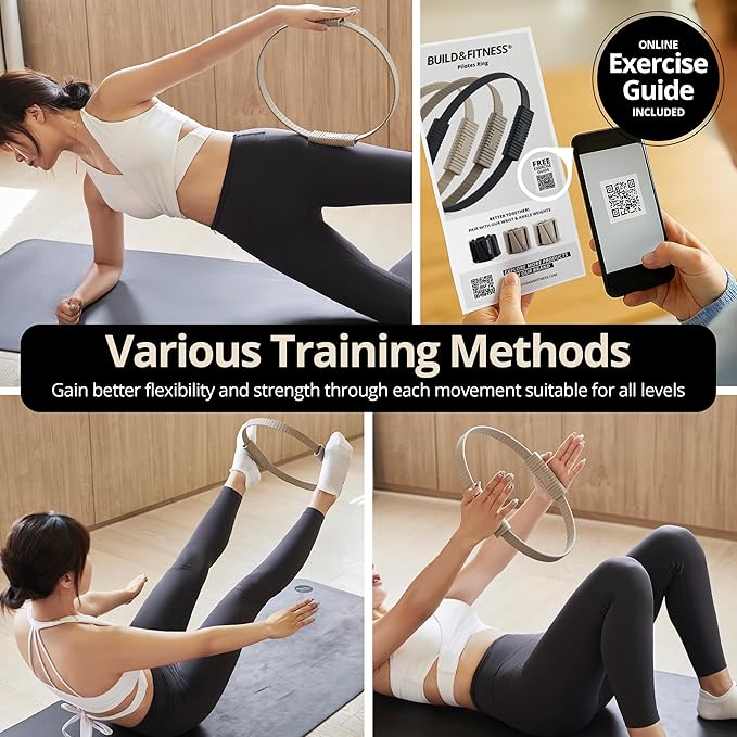 Build & Fitness Pilates Ring – 13.5 inch Magic Circle for Toning Thighs, Core, and Arms – Lightweight, Durable Silicone & Fiberglass Construction for Modern Home, Studio & Travel Workouts