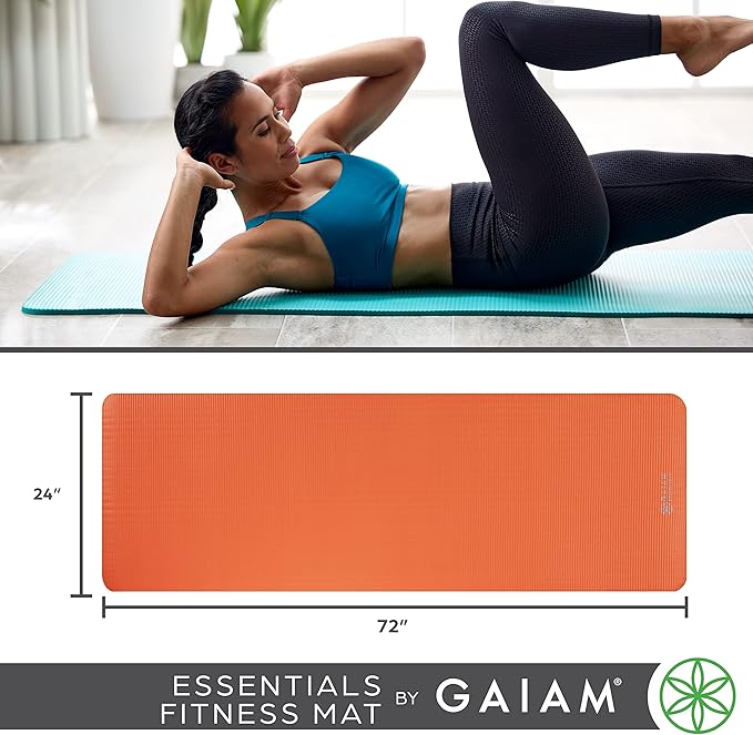 Gaiam Essentials Thick and Thin Yoga Mat Fitness & Exercise Mat with Easy-Cinch Carrier Strap