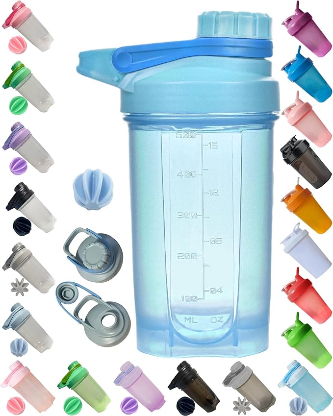 Shaker Bottle Blender with Classic Loop Top (BPA Free) – Best Protein Powder/Fruit Juice Mixer with Whisk Ball- 16 oz (Light Blue)