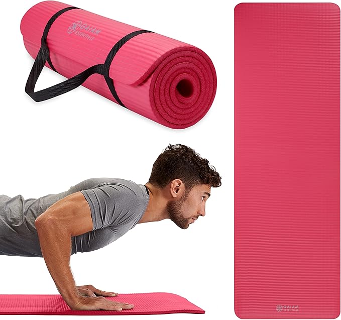 Gaiam Essentials Thick and Thin Yoga Mat Fitness & Exercise Mat with Easy-Cinch Carrier Strap