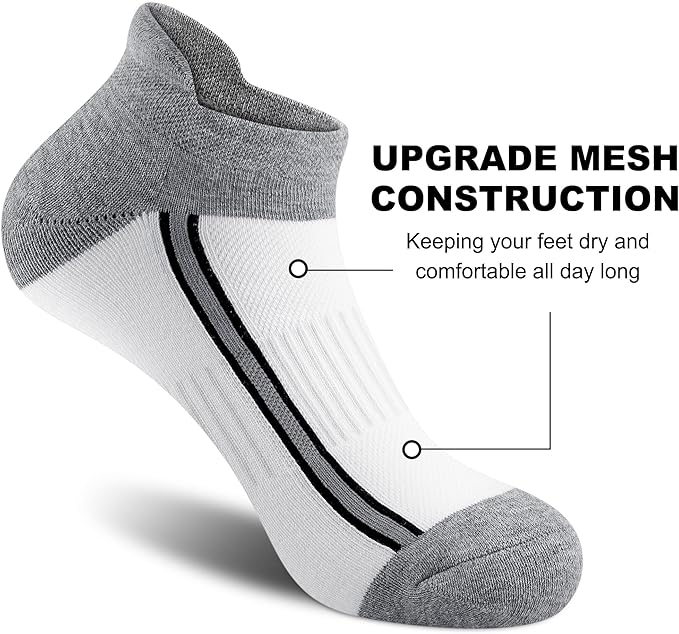 Gonii Men's Running Athletic Ankle Socks - Thick Cushioned Low Cut Socks (5 Pairs)