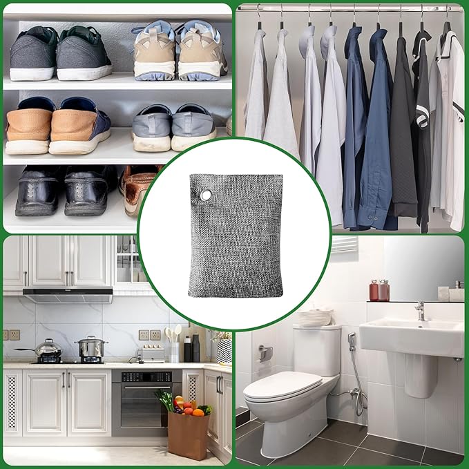 4 Pack charcoal odor absorber,Bamboo Charcoals Air Purifying Bag Charcoals Deodorizer Eliminator for Strong Odors in Car, Closet, Shoe, Basement (100G*4 Pack Gray-4, Unscented)