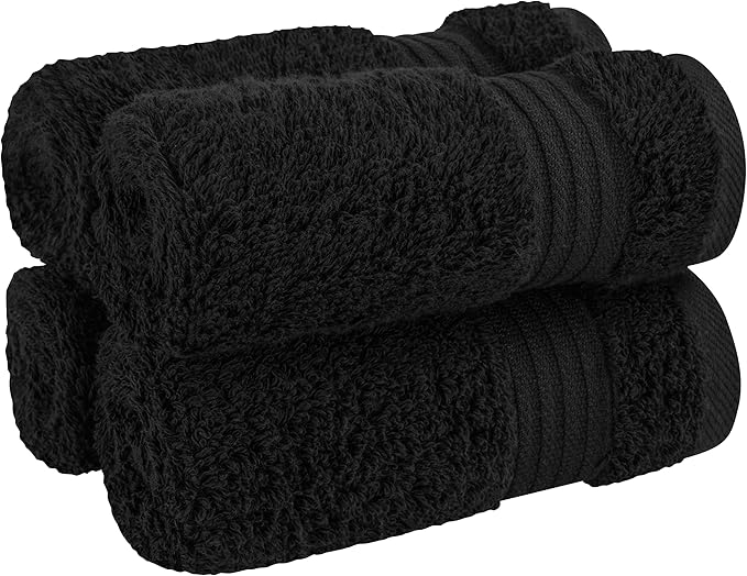 Cotton Paradise 100% Cotton Turkish Washcloth Set for Bathroom, 4 Piece Soft Absorbent Small Hand Face Towels Wash Rags, Black