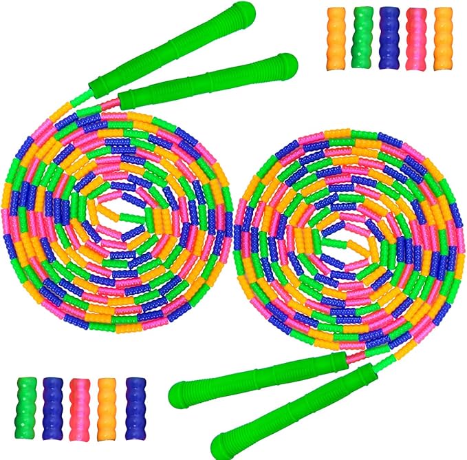 Coolrunner 16 FT Long Jump Rope(2 PACK), Double Dutch Jump Ropes, Soft Beaded Skipping for Kids Adults, Plastic Segmented Long Enough for 4-5 Jumpers