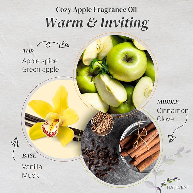 Cozy Apple Essential Oils for Diffusers for Home, Nature-derived Fall Essential Oils, Long-Lasting & Family-Friendly Diffuser Oils Scents, IFRA Certified, Cold Air & Ultrasonic - 0.33 oz