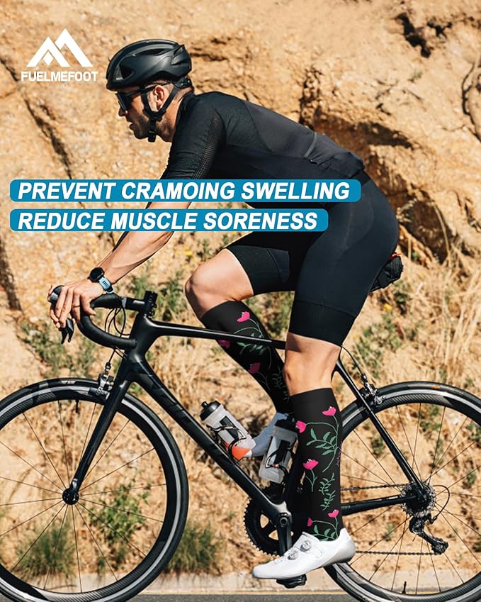 FuelMeFoot 6 Pairs Compression Socks for Women & Men 15-20mmHg Graduated Support Knee High Socks for Nurses, Travel, Athletic