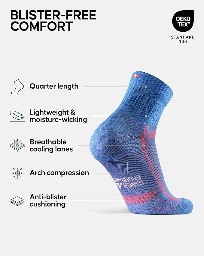 DANISH ENDURANCE Ultra-Comfort Quarter Running Socks, Performance Socks, Men & Women - 3 or 5 Pack