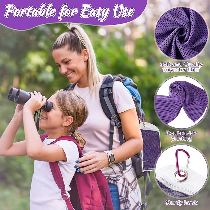 20 Pcs Cooling Towel 40" x 12" Ice Towel for Neck and Face Microfiber Chilly with Bag Breathable Yoga Gym Stay Cool Towels Sweat Rag for Workout Running Camping Pilates Beach Accessories (Purple)