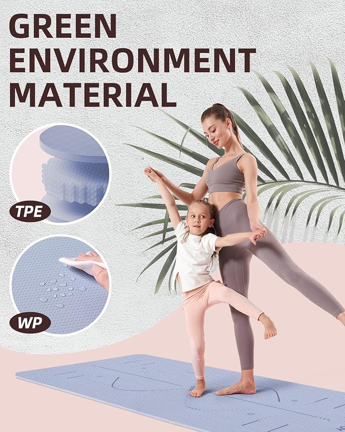 YOTTOY Yoga Mat, 72"x 32"x1/3" Extra Wide Non-Slip Exercise Fitness Yoga Mats,Eco-Friendly TPE Exercise Mats for Women Men Home Workout with Strap Bag